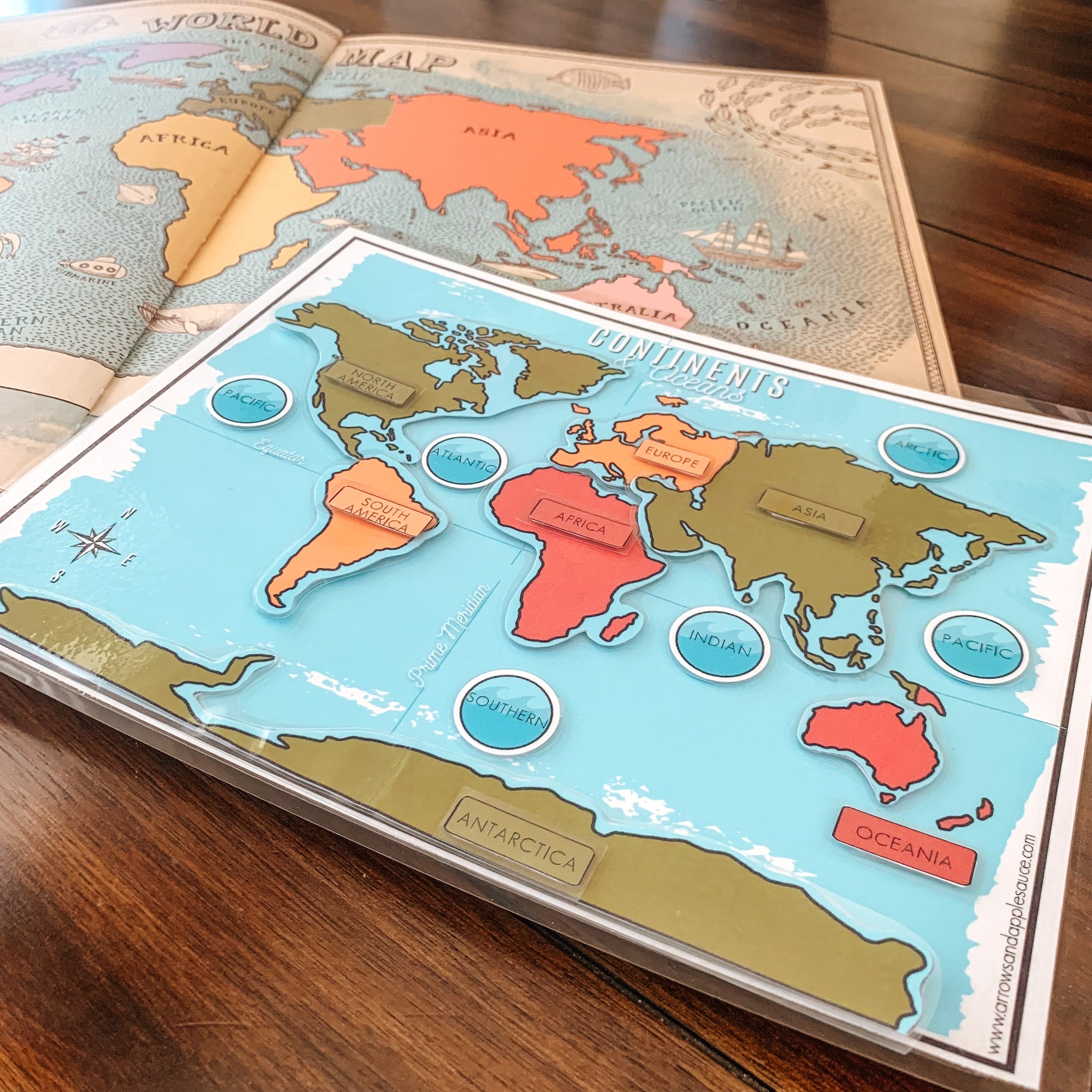 continents and oceans printable map puzzle arrows and