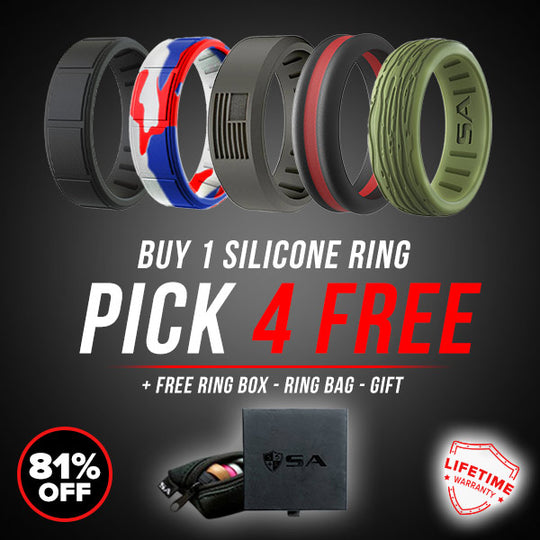 BUY 1 SILICONE RING - PICK 4 FREE + Free Ring Box, Ring Bag, & Gift