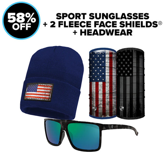 Sports Sunglasses + Headwear + 2 Fleece | FREE Strap & Bag