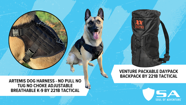 Artemis Dog Harness by 221B Tactical, Venture Packable Daypacl Backpack  by 221B Tactical