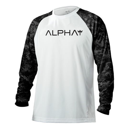 Tactical Long Sleeve Mesh | White | 2 Sleeve Black Out Digi Camo | Alpha