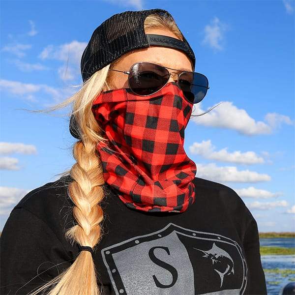 SA Company Lumberjack Red Plaid Microfiber Face Shield | Tubular Bandana | Polyester Microfiber | Multi-use | SA Fishing