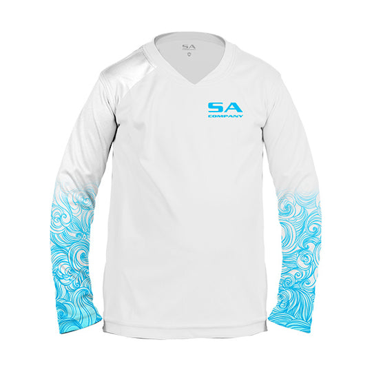 Girls Performance Long Sleeve Shirt | White | Tidal Waves