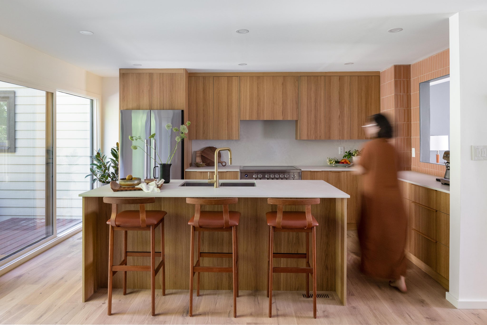 mid century inspired kitchen natural oak north vancouver caesarstone cloudburst concrete swede kitchens designed studio hemma