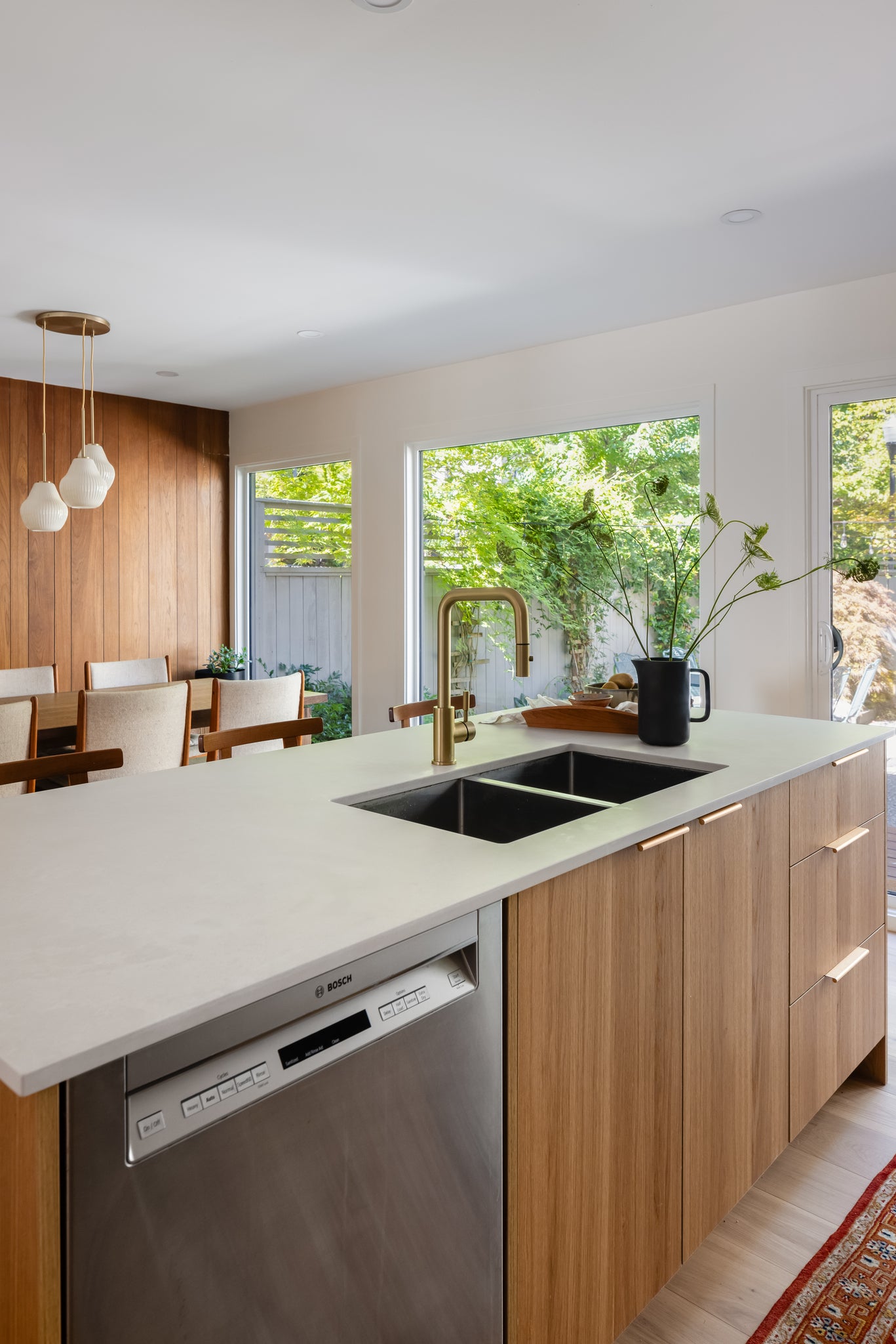 mid century style kitchen in north vancouver white oak cabinets