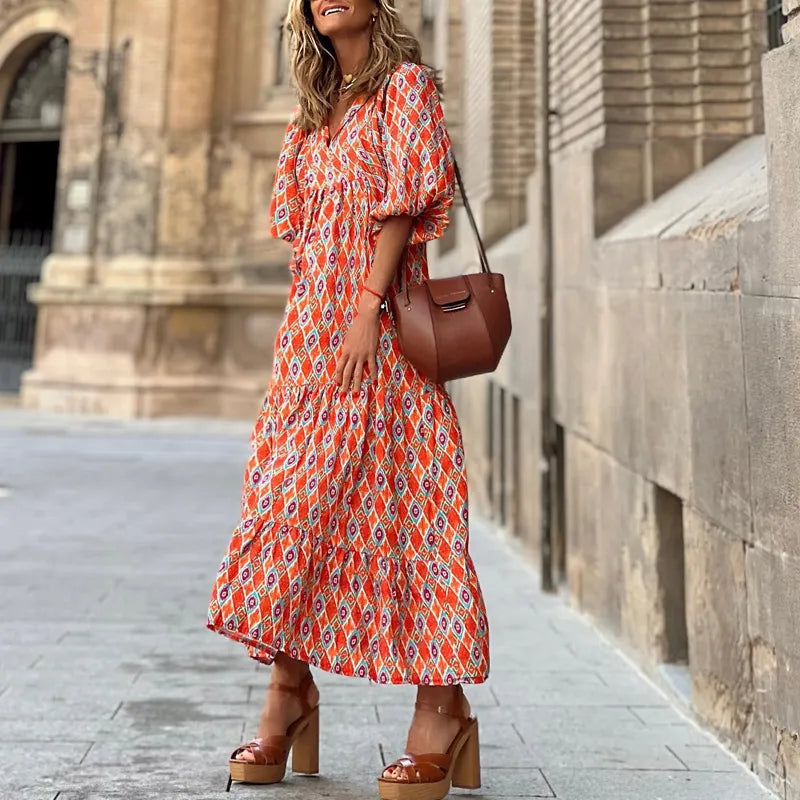 Product Image for WW | Orange Kurzarm V-Ausschnitt Midi Kleid, 3XL
