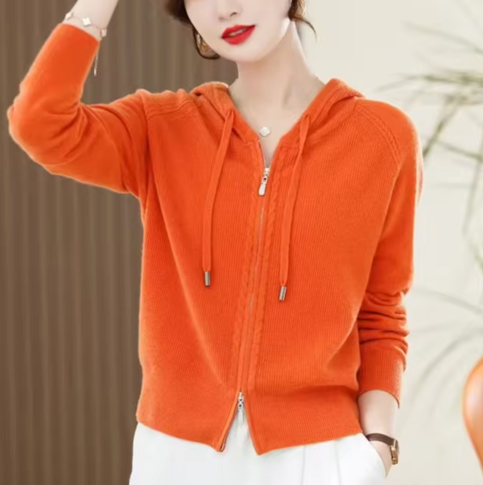 Product Image for WW – Gebreide kasjmier hoodie, Oranje / M