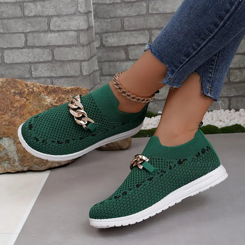 Product Image for WW | Atmungsaktive Slip on Sneaker Mit Ketten Detail Für Damen, Grün / 35