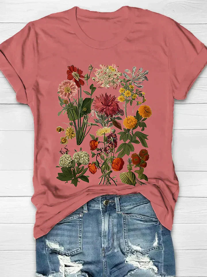 Product Image for Wolff | Damen T-Shirt Vintage Mit Blumen Druck, Indisches Rot / S