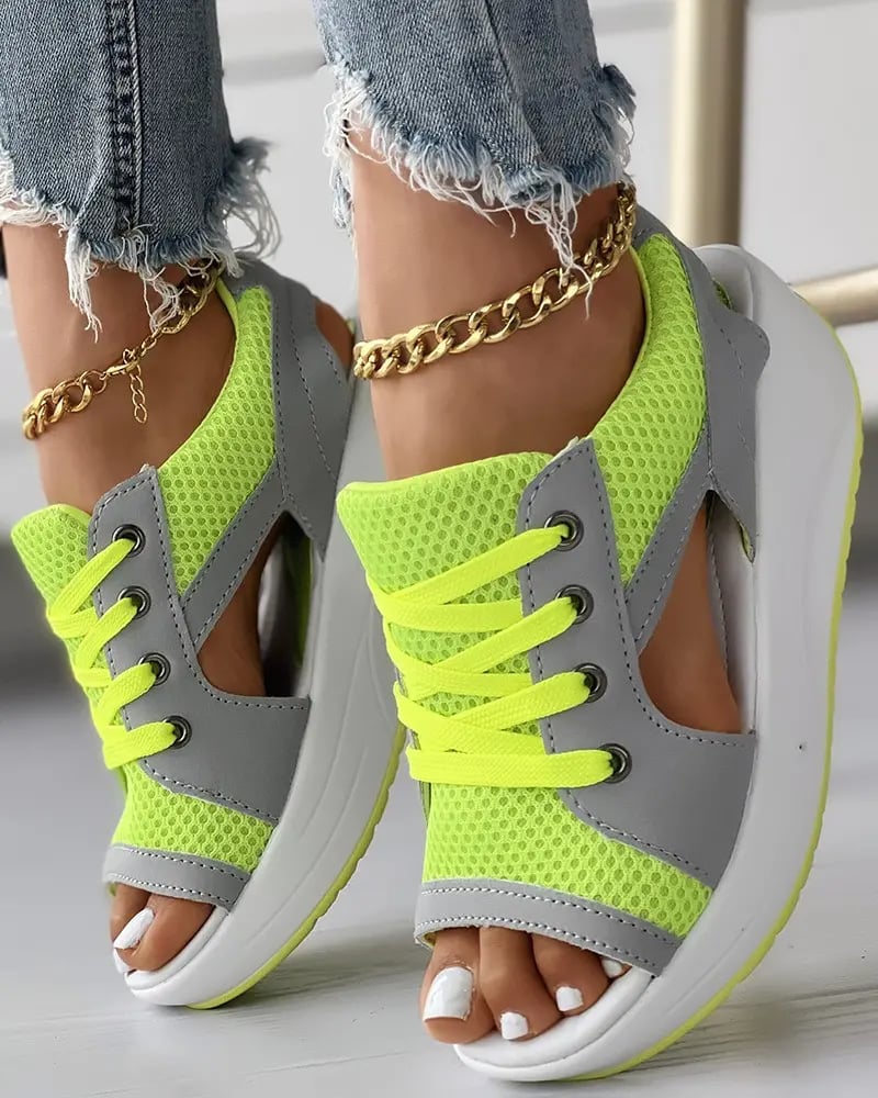 Product Image for Wolff Sandalen | Trendy Offene Sneakers/Sandalen mit Schnürsenkeln und dicker Sohle für Damen, Leuchtendes Grün / 38