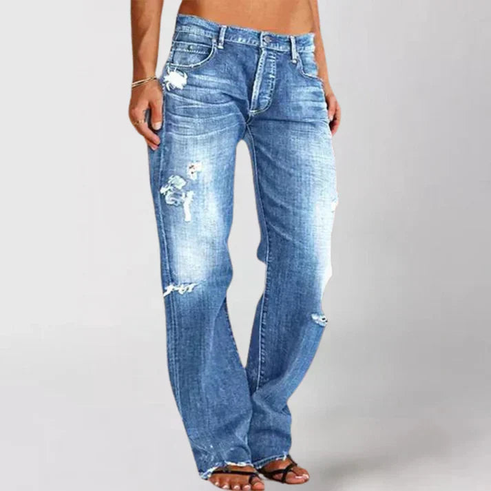 Product Image for WW | Hohe Taille Zerrissene Raw Jeans Für Damen, Blau / M
