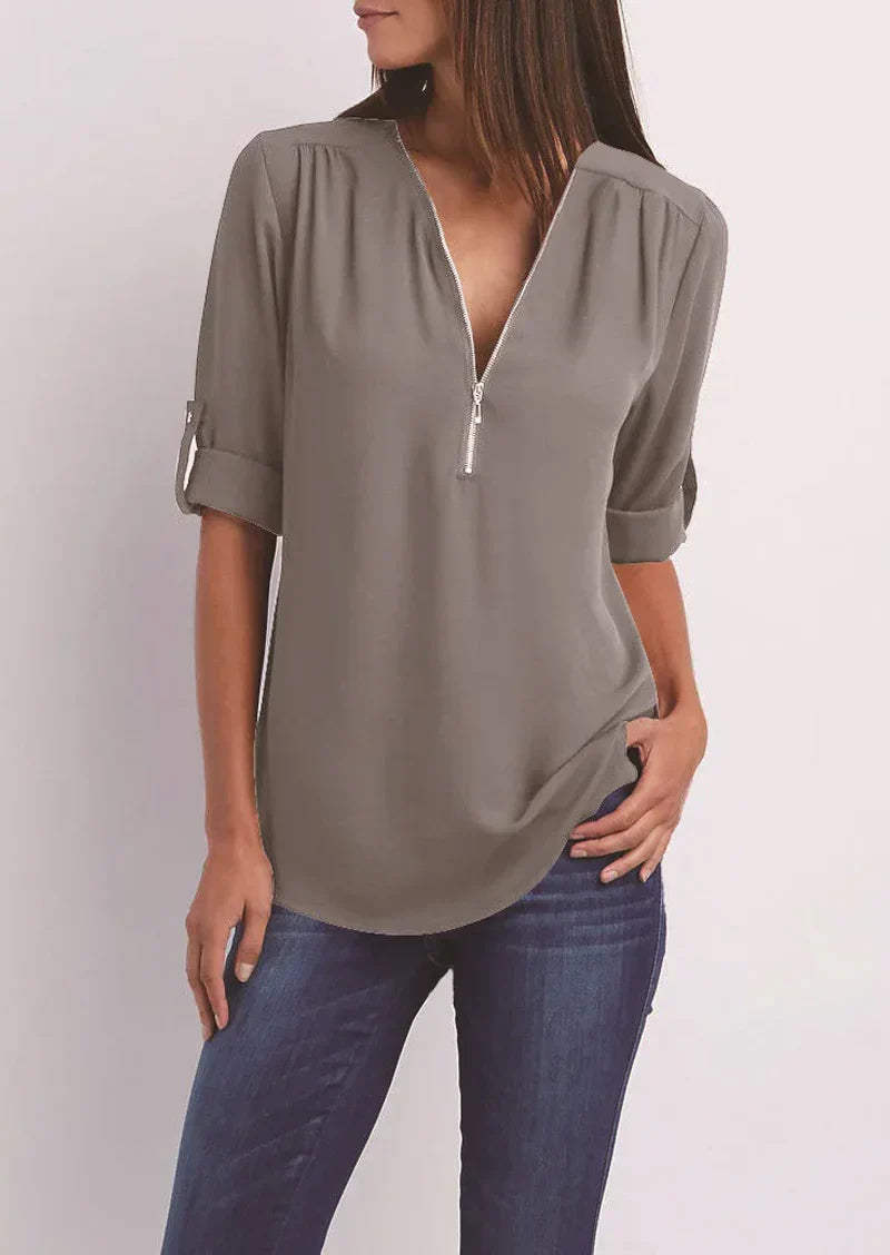 Product Image for WW | Elegante V-ausschnitt Zip up Bluse Für Damen, Grau / S
