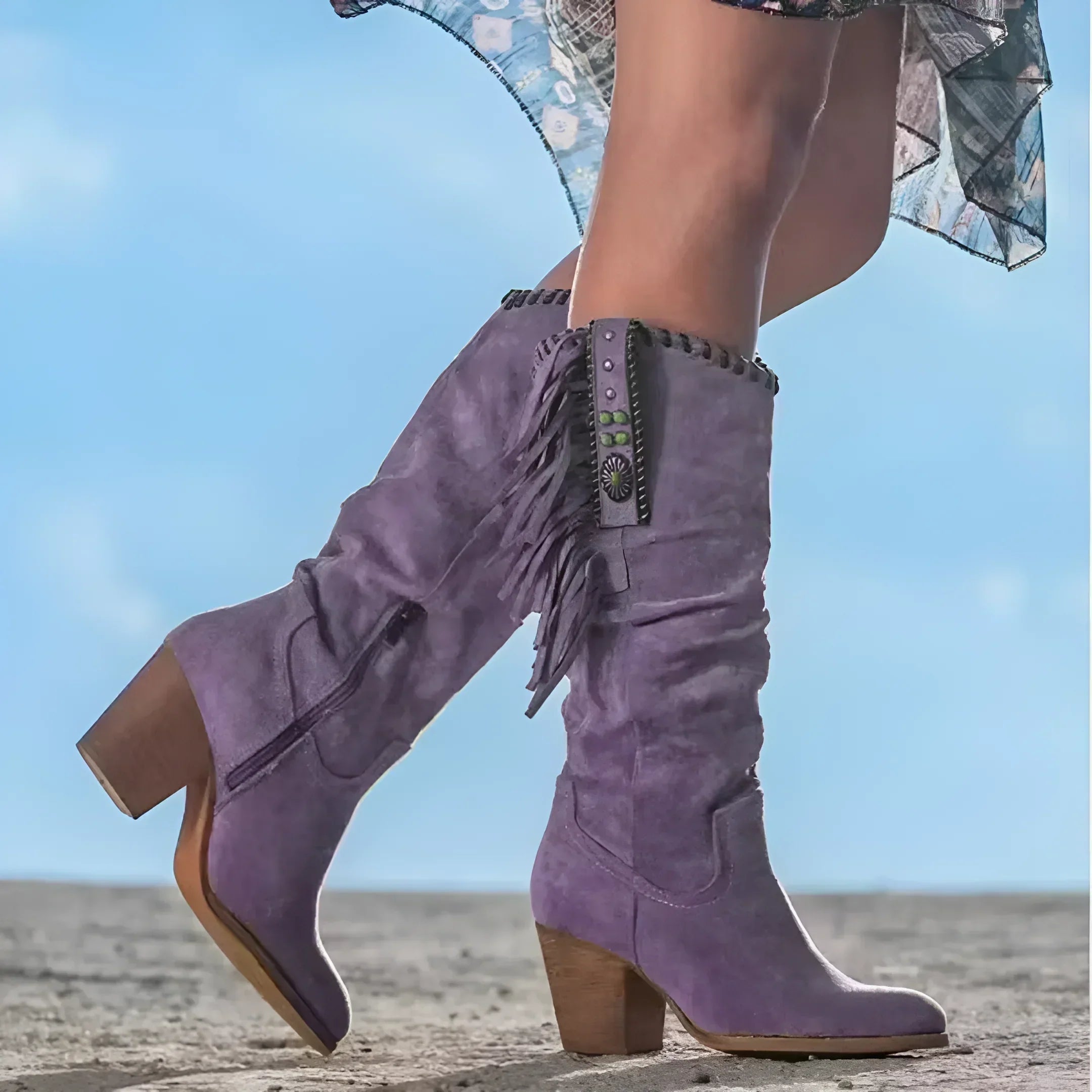 Product Image for WW | Leder Cowboy Stiefel Für Damen, Lila / 36