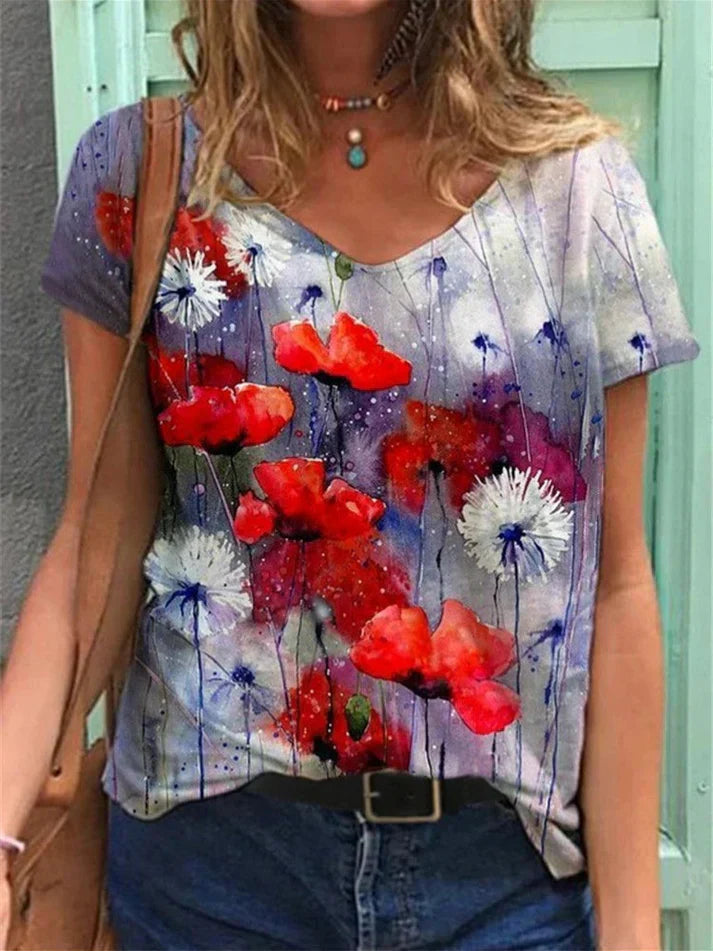 Product Image for WW | Shirt V-Ausschnitt Malerei Florale Kunst, Violett / 4XL