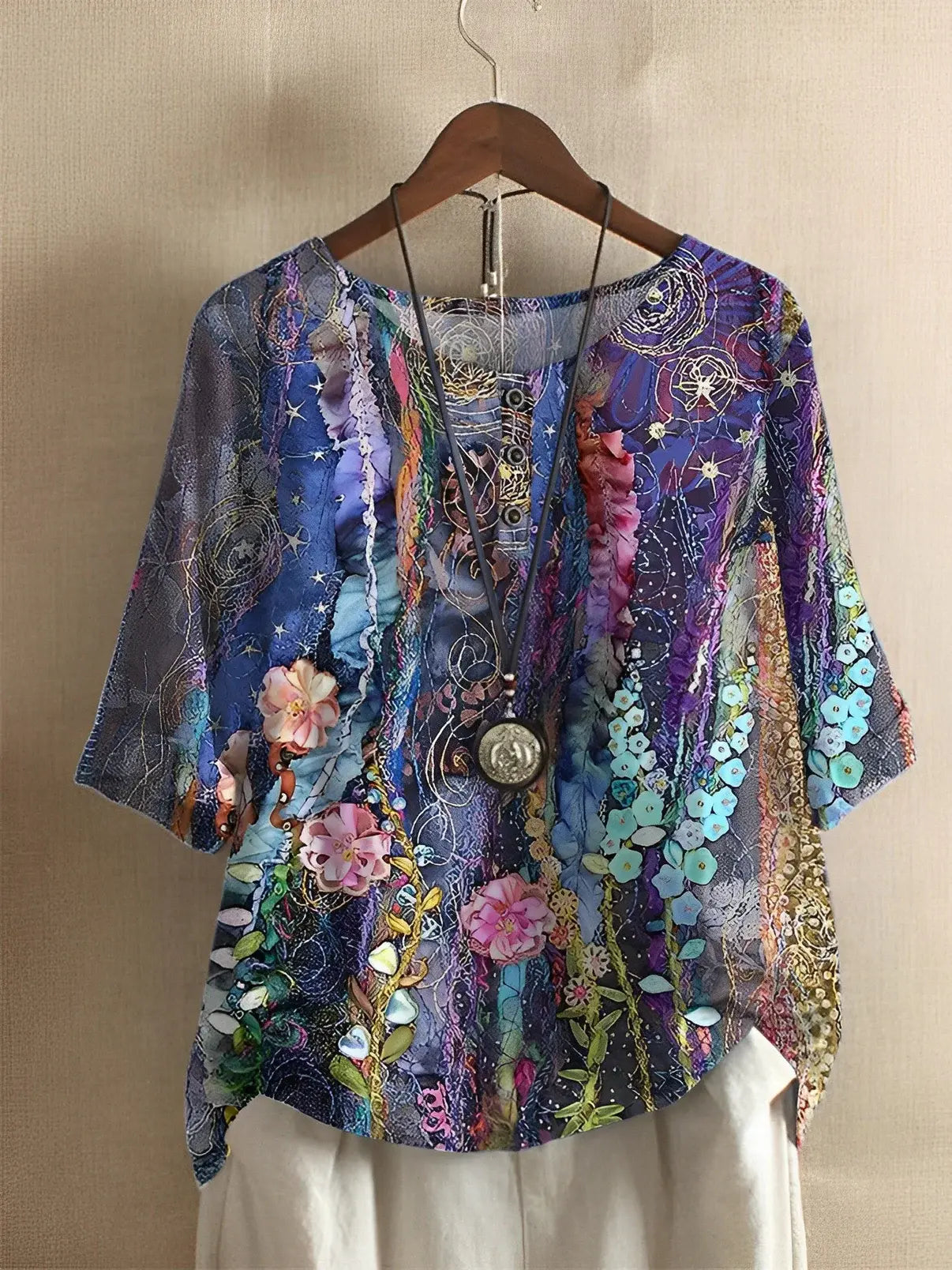 Product Image for WW | A-Linien Bluse Floral Fiber Art, Blau / 2XL