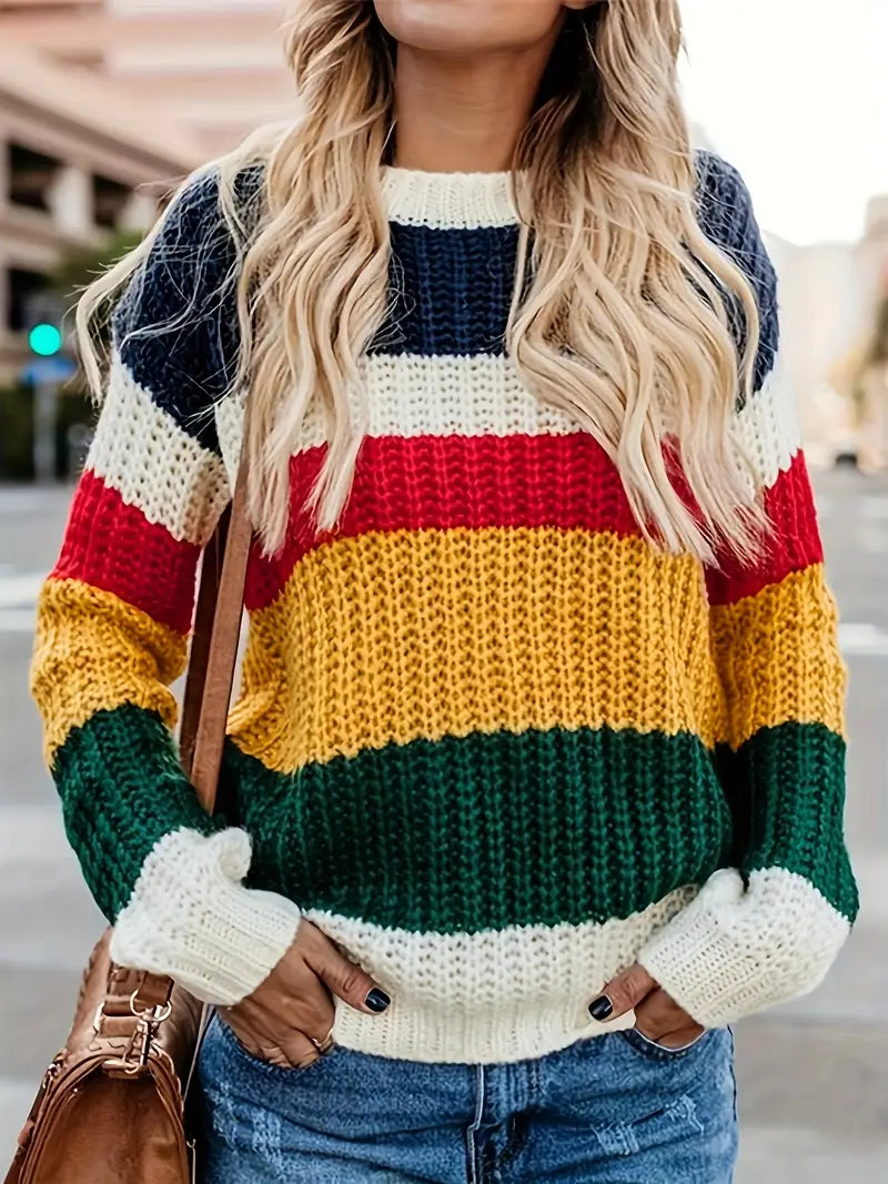 Product Image for WW | Bunter Strickpullover mit Streifen für Frauen, Gelb Rot Grün / S