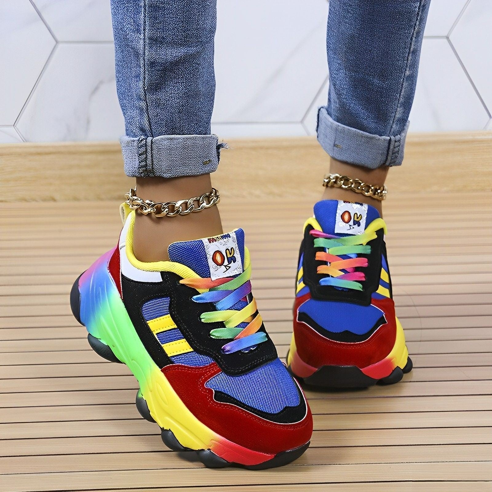 Product Image for WW - bunte klobige Turnschuhe für Damen | Multicolor Design Sneaker Damen, Grün / 35