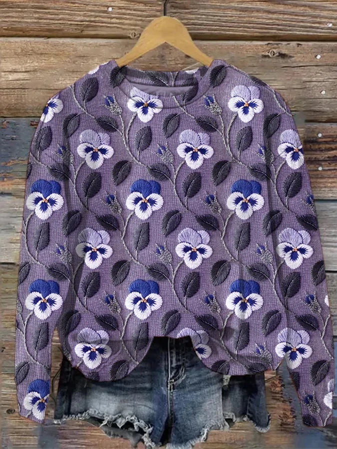 Product Image for WW | Lässiges Damen Sweatshirt Mit Grafischem Blumenblatt Print Und Stickerei, Lila / L