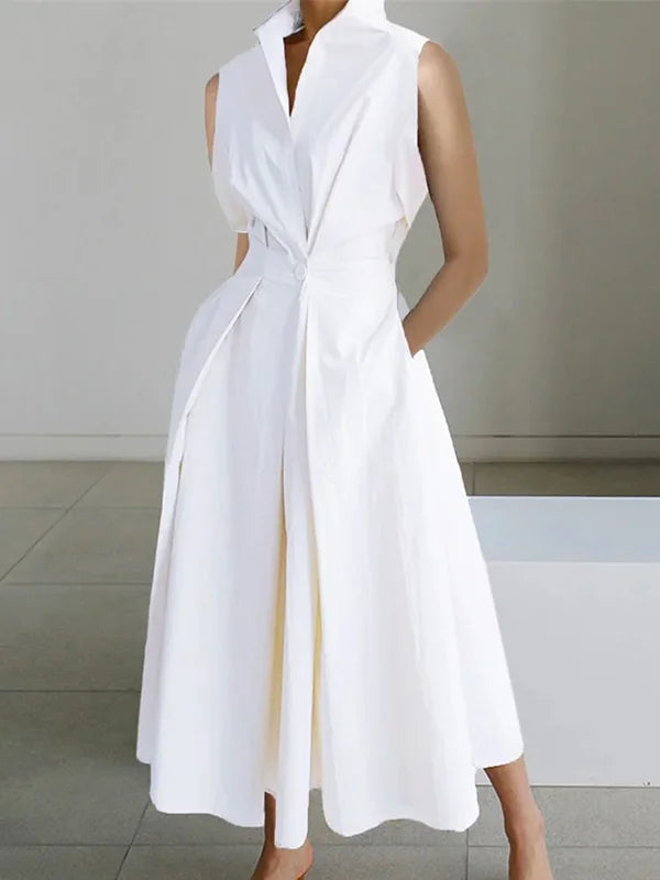 Product Image for WW | Ärmellose Midi Kleider mit Einfarbigem Kragen, Weiß / XL