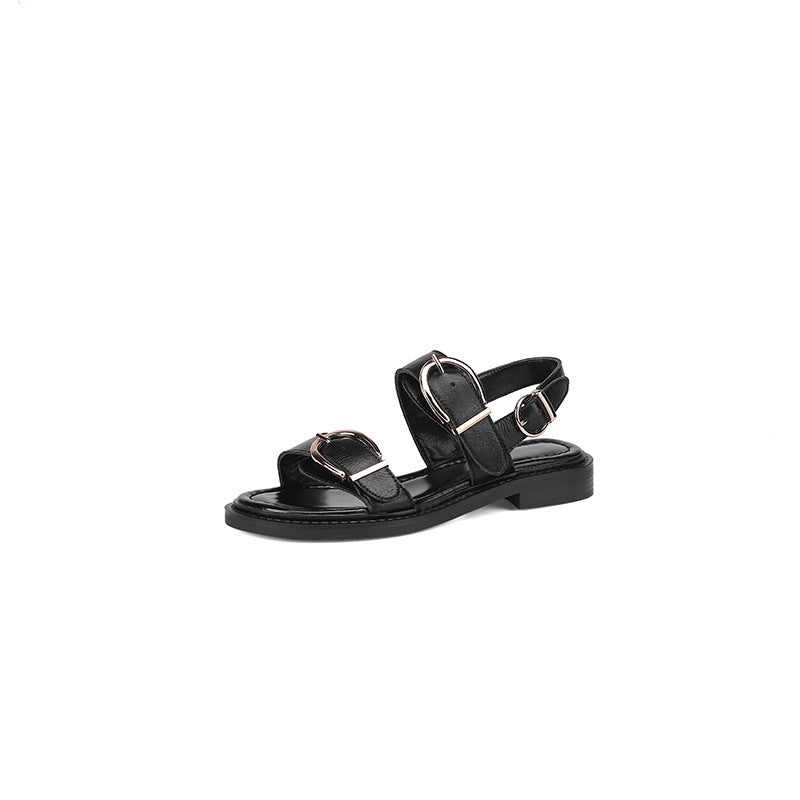 Product Image for WW | Gürtelschnalle Riemchen Sandalen Fersenriemen Niedriger Absatz Starker Absatz Kalbsleder, Schwarz / 39