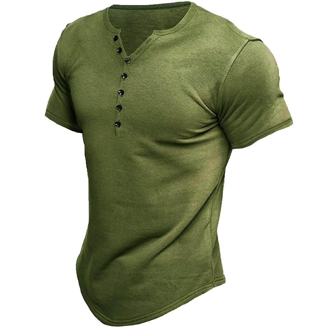 Product Image for WW | Weinlese Herren Henley T-shirt Mit Kurzen Ärmeln Und Einfarbigem Design, Grün / L