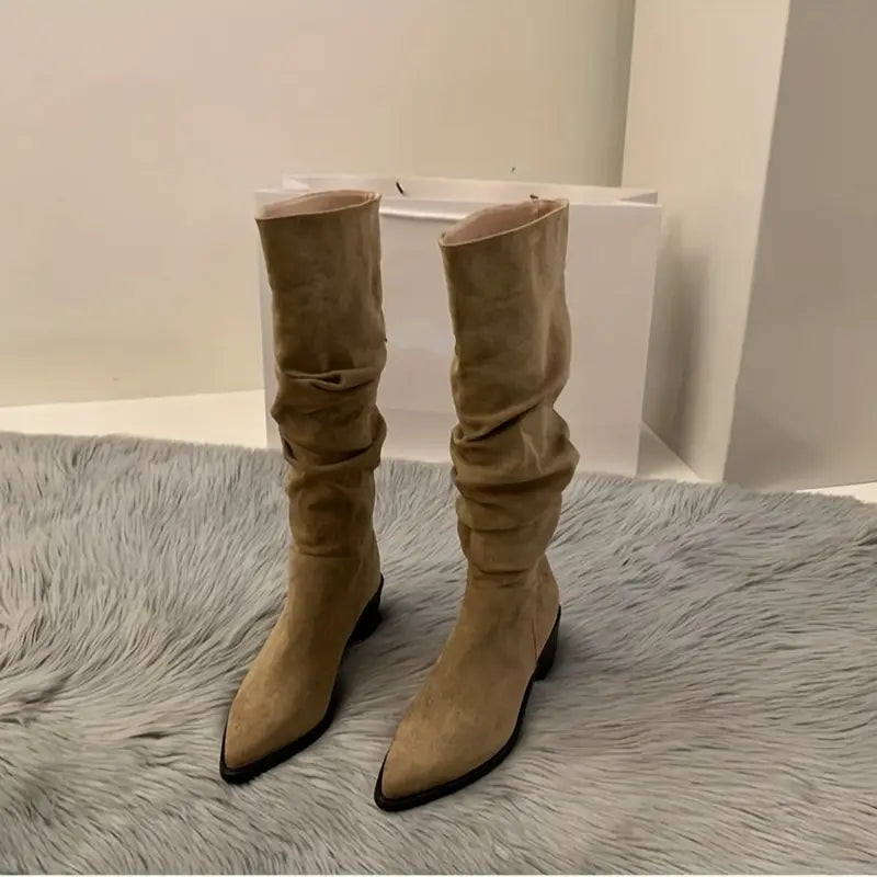 Product Image for WW – Robuuste, puntige laarzen tot halverwege de kuit, Khaki / 36.5