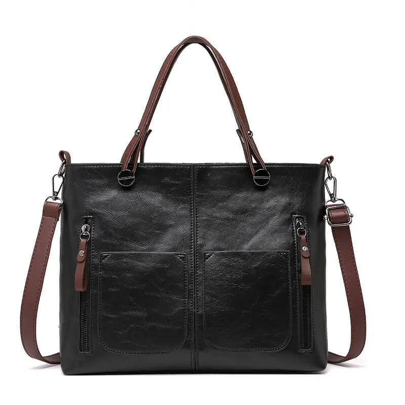 Product Image for WW | Handtasche Synthetisches Leder Geräumiges Design Schulter & Crossbody Tragegurt, Schwarz