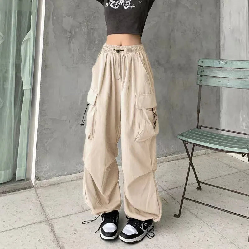 Product Image for WW | Frauen Lockere Joggers Tech Hosen Einfarbig Niedrige Taille Hosen Schnur Weite Beine Baggy Hosen Y2K Streetwear Übergröße Sweatpants, KI / L