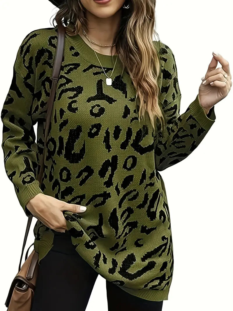 Product Image for WW | Elegante Bluse Leopardenmuster Übergröße, Grün Militär / 1XL