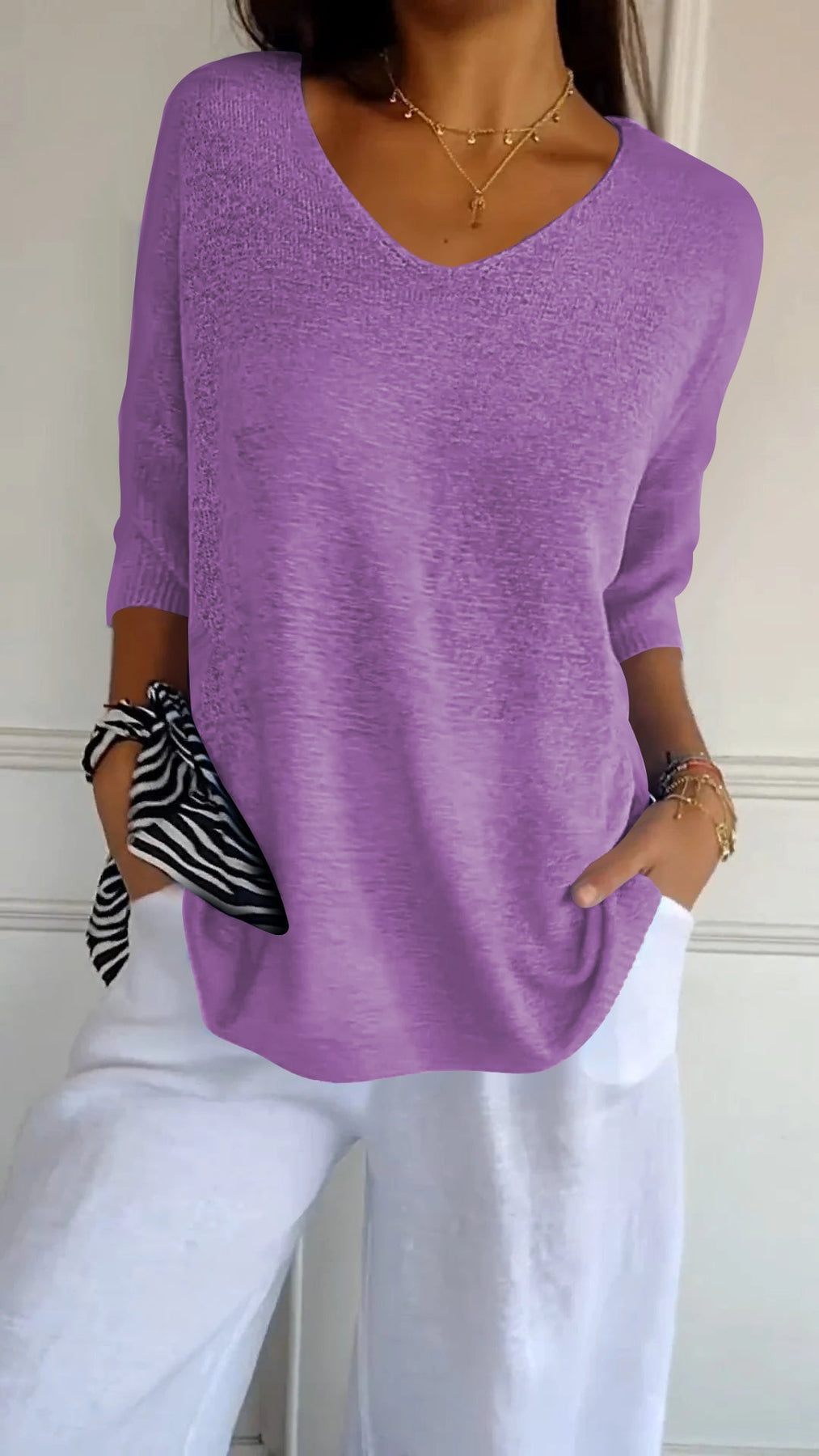 Product Image for Wolff | V Ausschnitt Halbe Ärmel Damenpullover Damenbekleidung, Lila / L