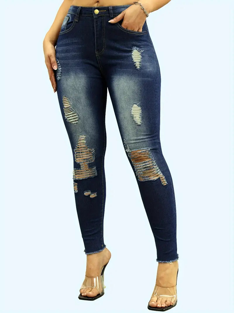 Product Image for WW | Zerrissene Skinny Jeans mit Löchern, Tiefblau / S