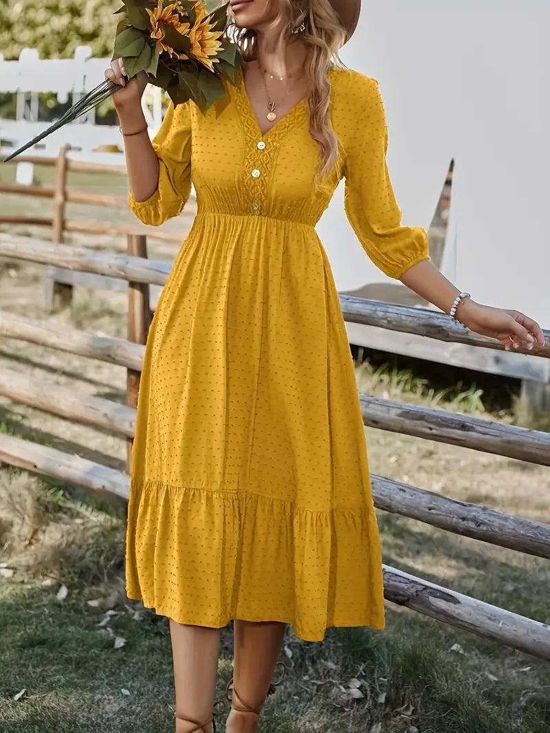 Product Image for WW | Kleid mit Print Auf Der Gesamten Fläche, mit Rüschen Unten, Gelbe Erde / M