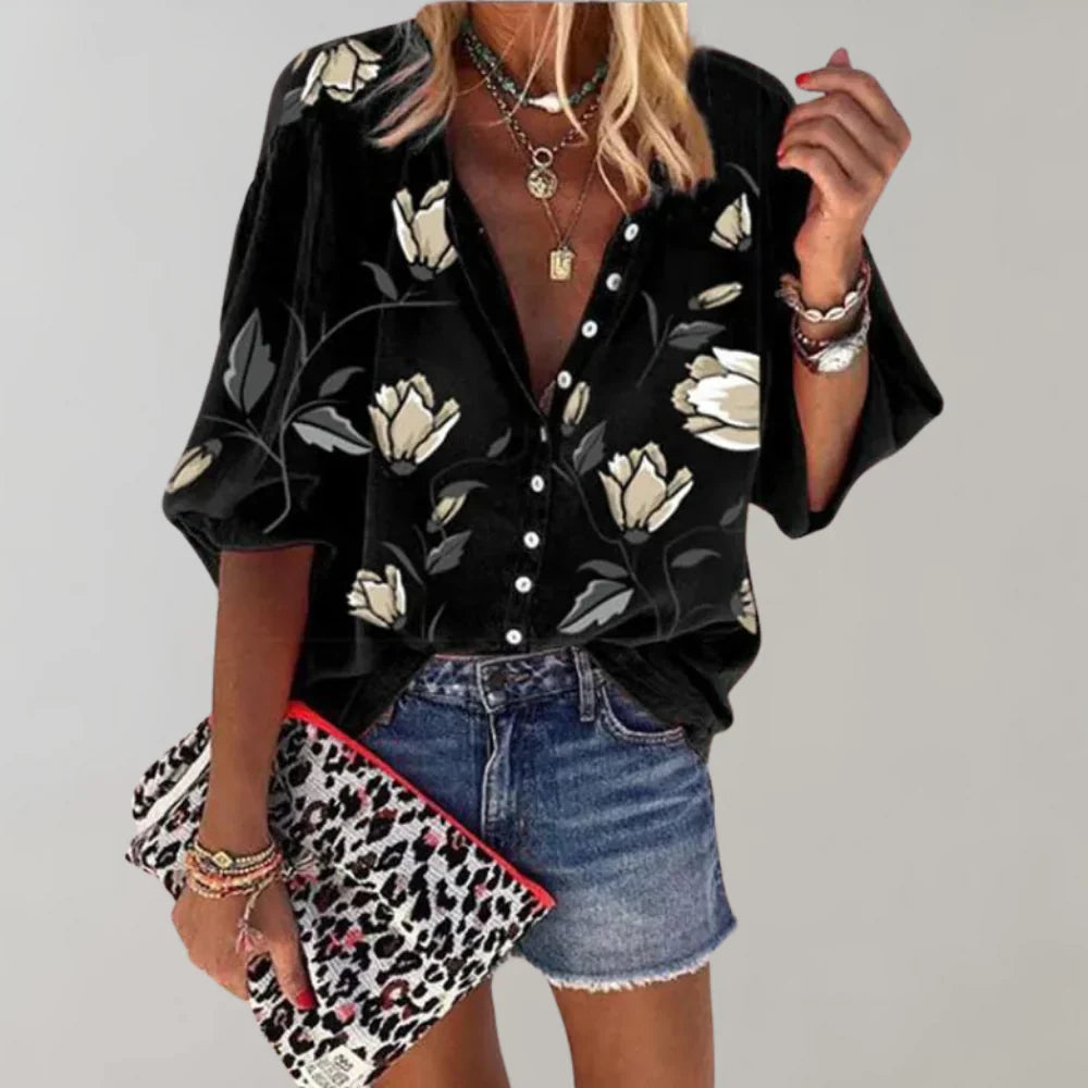 Product Image for WW | Vielseitige Bluse mit Blumenmuster, Schwarz / XL