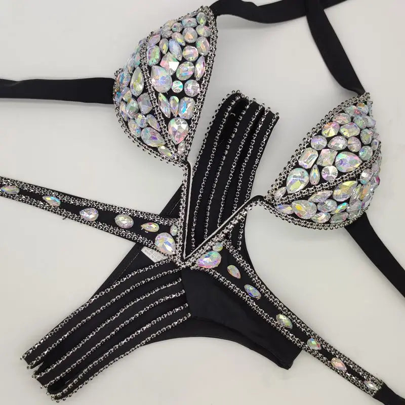 Product Image for WW | Venus Urlaub V-Kragen Rhinestone Badeanzug Daimond Bikini Set Push-Up Badeanzug Bling Stein Badeanzug, Schwarz / M