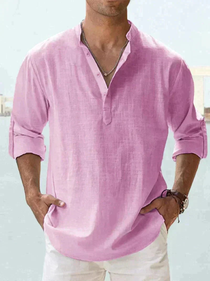 Product Image for WW | Lässiges Leinenhemd Mit Dreiviertel Ärmeln Für Herren, Hellviolett / 3XL