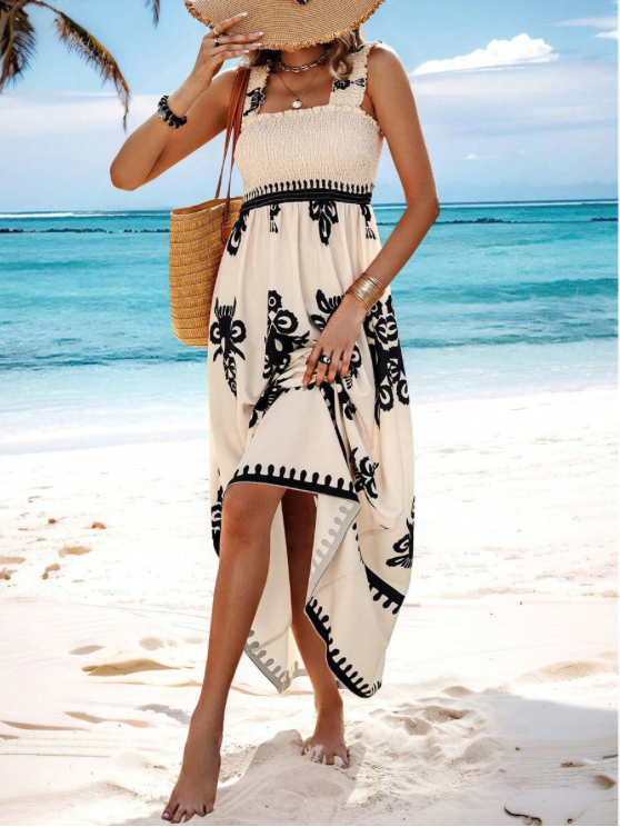 Product Image for WW | Gerafft A Linie Boho Kleid Sommerkleid, Weiß / L