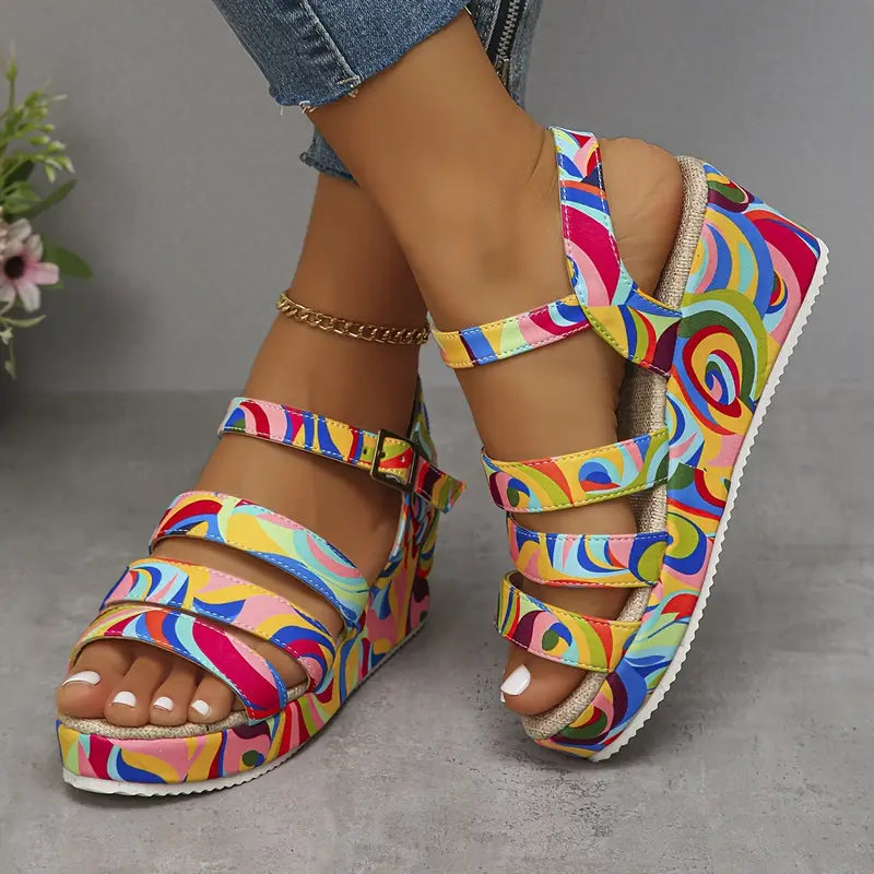 Product Image for WW | Damen Sandalen mit Keil Abstrakte Farbe, Mehrfarbig / 41
