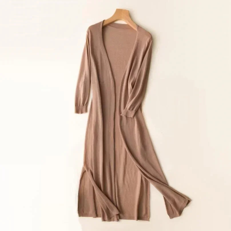 Product Image for Langer Damen Cardigan federleicht aus weichem Stoff stilvoll elegant vielseitig tragbar für Büro Freizeit modisches Design WOLFF, Khaki / XL