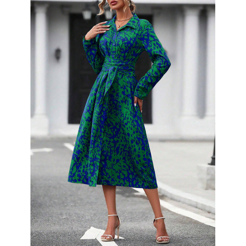 Product Image for Damen Gürtel Midi Kleid mit Animal Print WW, Grün / L