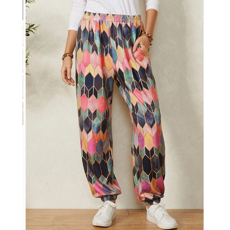 Product Image for Damen Freizeithose mit modernem geometrischem Muster und elastischem Bund WW, Blau / S