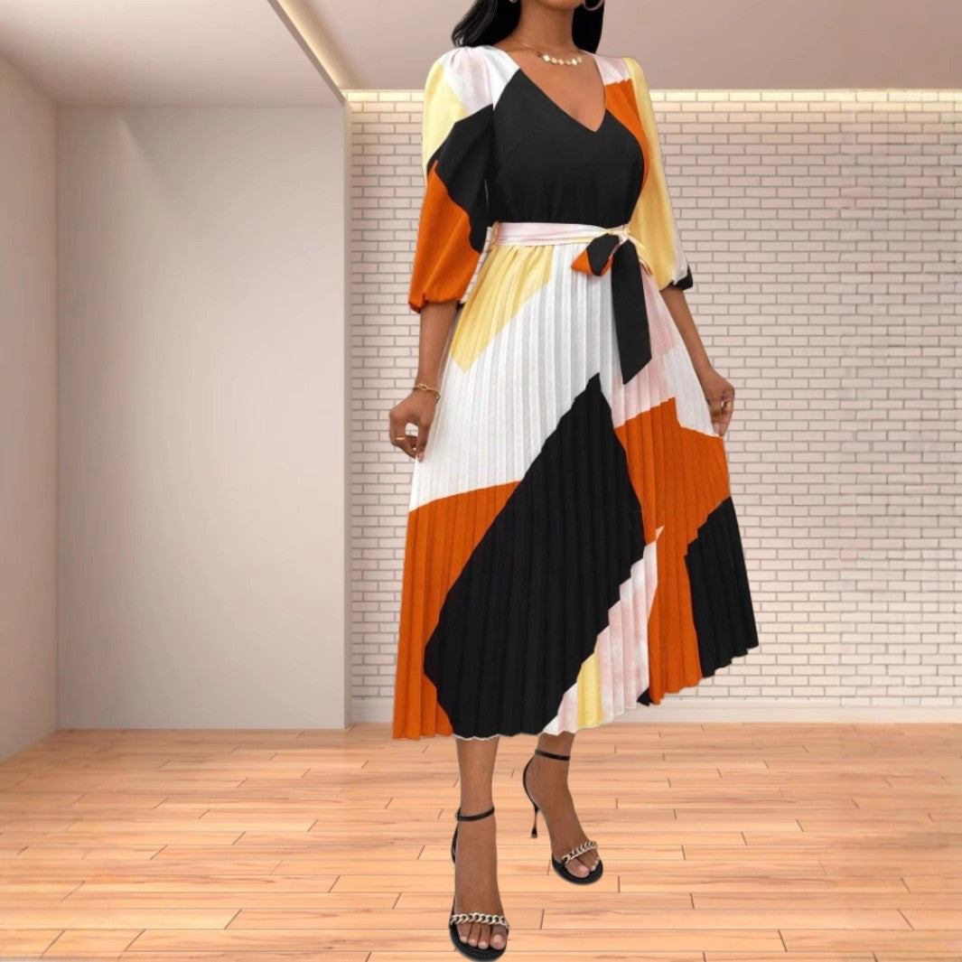 Product Image for Frauen Faltenrock Farbschnitt Midi Kleid WW, Blumenmuster / M