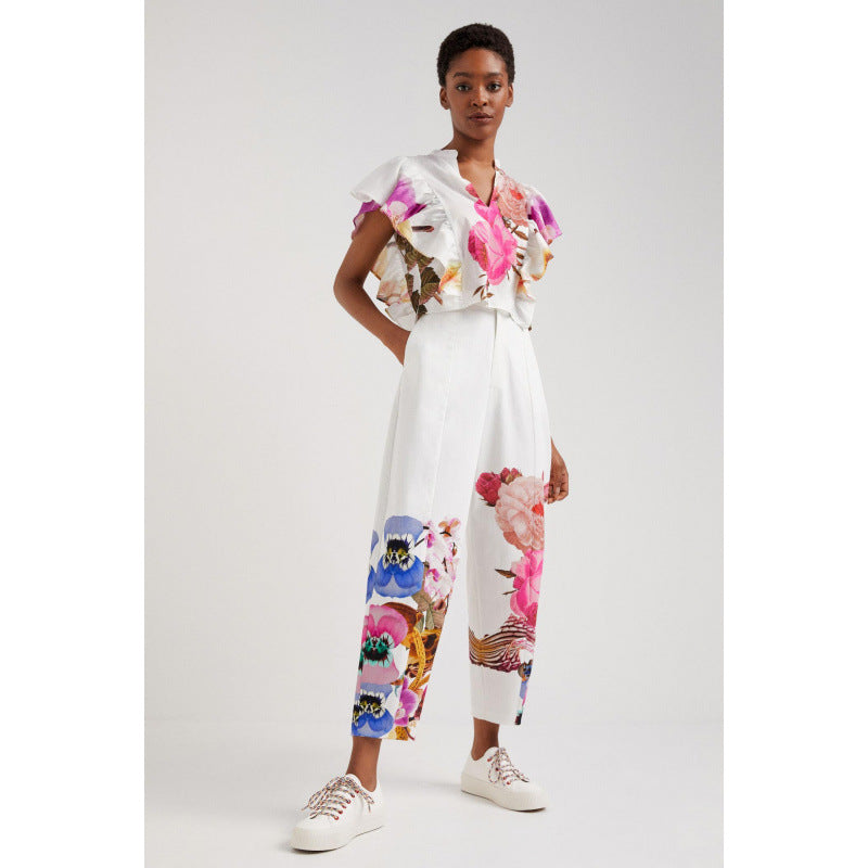 Product Image for Damen Floral Print Rüschenshirt und Weite Hose Set WW, Lotus / S