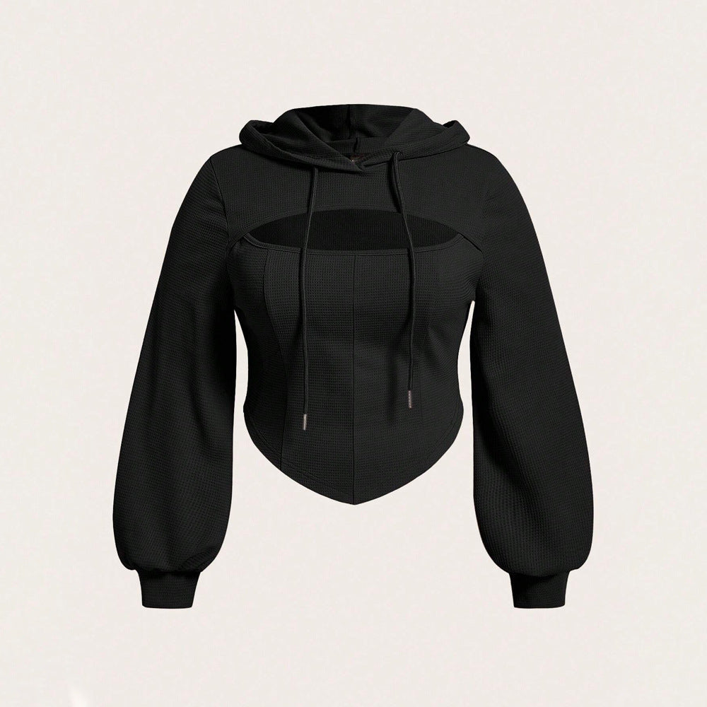 Product Image for Damen cropped Hoodie mit strukturiertem Design und eleganten Puffärmeln WW, Schwarz / XL