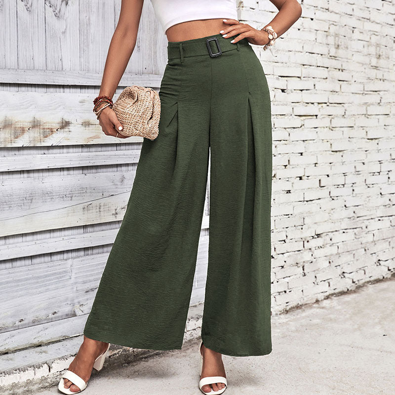Product Image for Damen Weite Hose mit eleganten Falten und hochwertigem Taillengürtel WW, Olivgrün / S