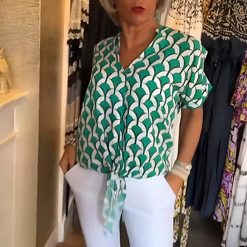 Product Image for Damen lässige Kurzarmbluse mit modernem Mustern WW, Grün / XXL