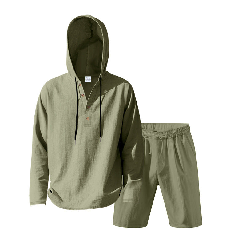 Product Image for Herren Lässiges Hoodie-Set mit praktischen Knöpfen und elastischem Bund WW, Olivgrün / XXL