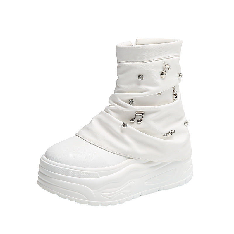 Product Image for Damen Komfortable Plateau-Stiefeletten mit verzierten Stoffdetails und hohem Schaft WW, Weiß / 39