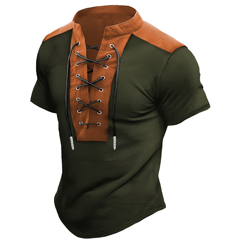 Product Image for Herren Kurzarmshirt mit modischer Schnürung WW, Olivgrün / XXL