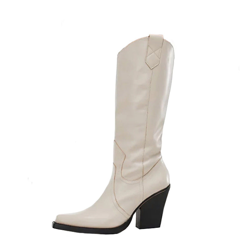 Product Image for Damen Western-Stil Knielange Stiletto-Stiefel mit dekorativen Details WW, Weiß / 37