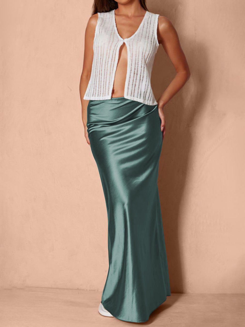 Product Image for Damen Satinähnliches Abendkleid WW, Graugrün / S